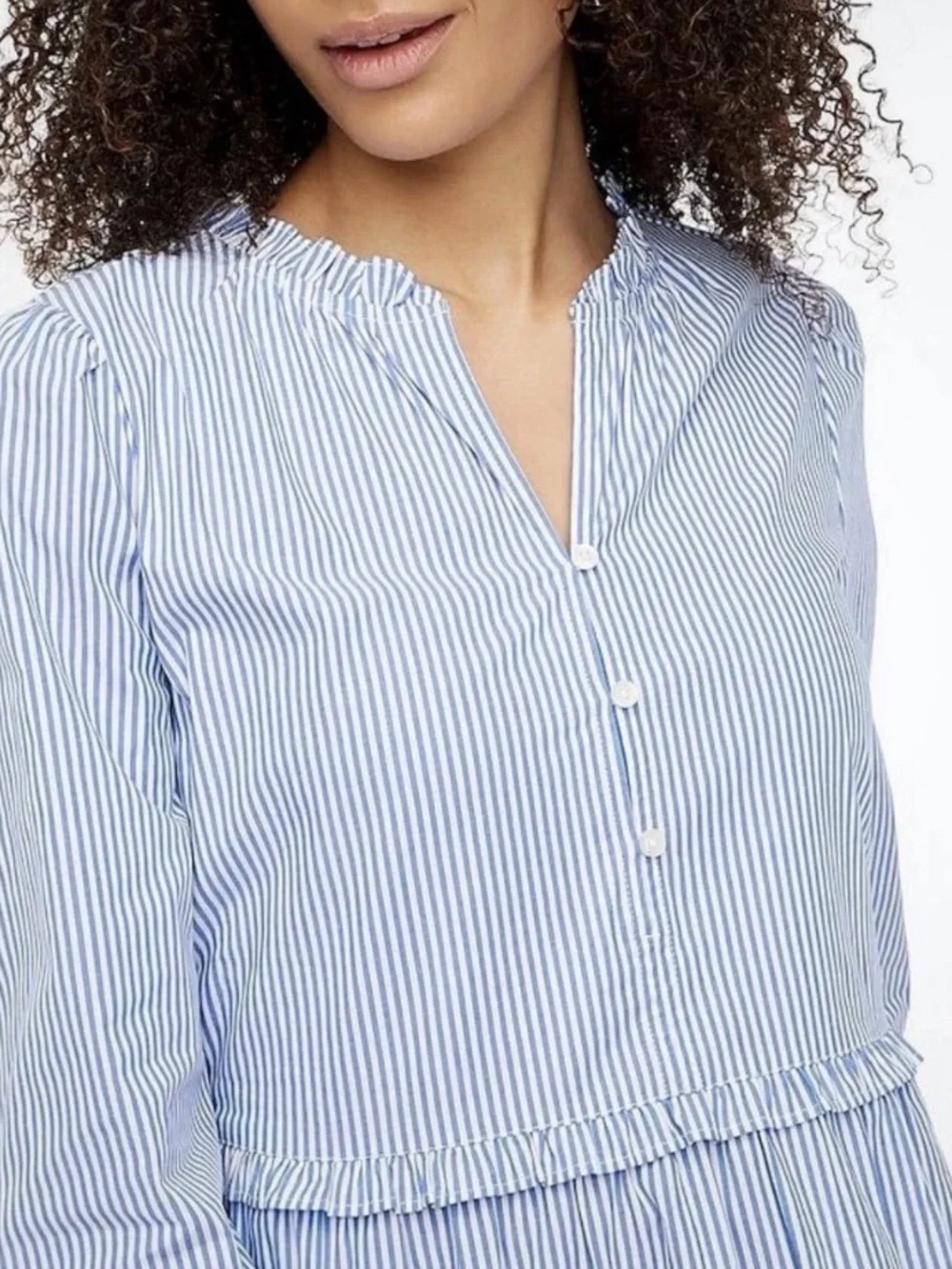 J. Crew Striped Mini Dress with ruffle trim white and blue size 8